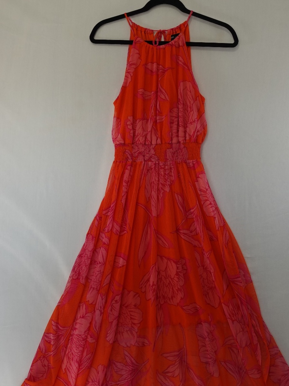 Kate & Lily Orange Pink Floral Halter Maxi Dress Smocked Size 8